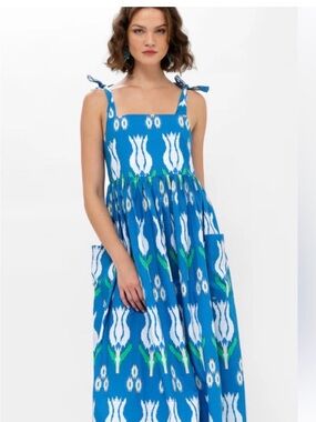 Oliphant Blue Floral Tie-Shoulder Sundress